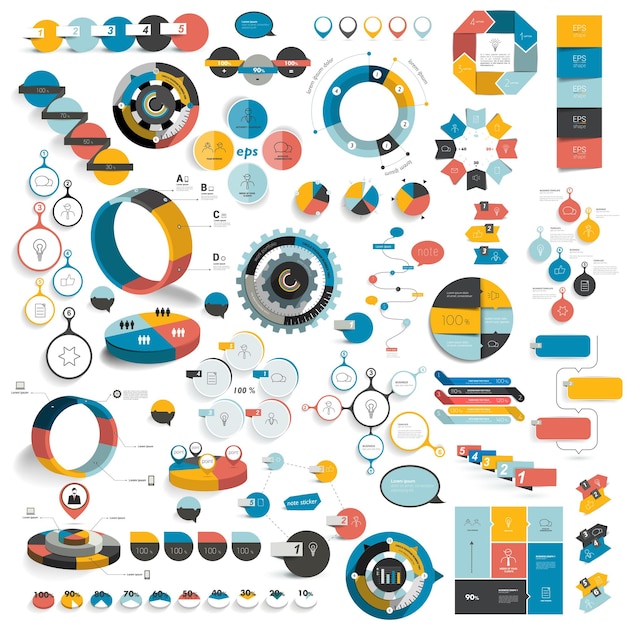 Mega conjunto de elementos infográficos, gráficos, pestañas, diagramas de barras, esquemas