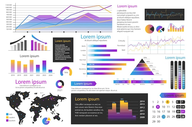 Vector mega conjunto de elementos infográficos plantilla de diseño vectorial de visualización de datos se puede usar para opciones de pasos diagrama de flujo de trabajo de proceso de negocio diagrama de fluxograma línea de tiempo de marketing gráficos de información de paquete