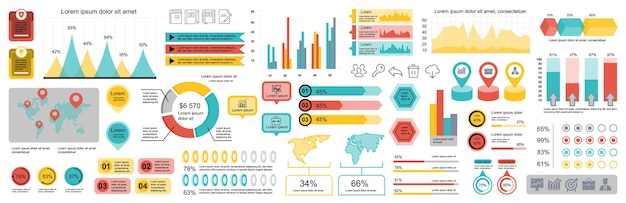 Mega conjunto de elementos infográficos plantilla de diseño vectorial de visualización de datos Se puede usar para opciones de pasos diagrama de flujo de trabajo de proceso de negocio diagrama de fluxograma línea de tiempo de marketing gráficos de información de paquete