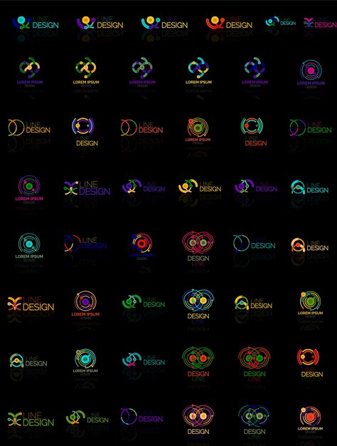 Vector mega conjunto de logotipos multicolores de remolinos y círculos conceptos infinitos de ciclo de bucle