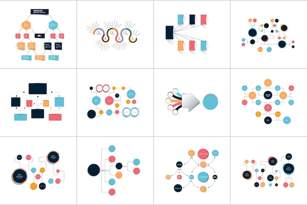 Mega conjunto de varios diagramas de esquemas de diagramas de flujo Simplemente elementos infográficos editables en color