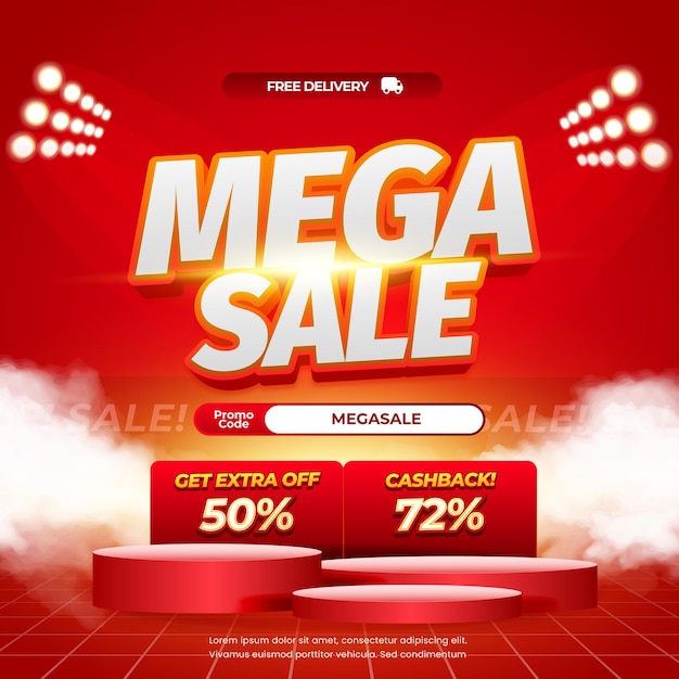Mega descuento de venta con gradiente rojo naranja brillante Texto editable Banner de comercialización de promoción de exhibición