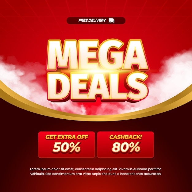 Mega día de compras ofertas de descuento de venta gradiente rojo dorado Banner de efecto de texto editable