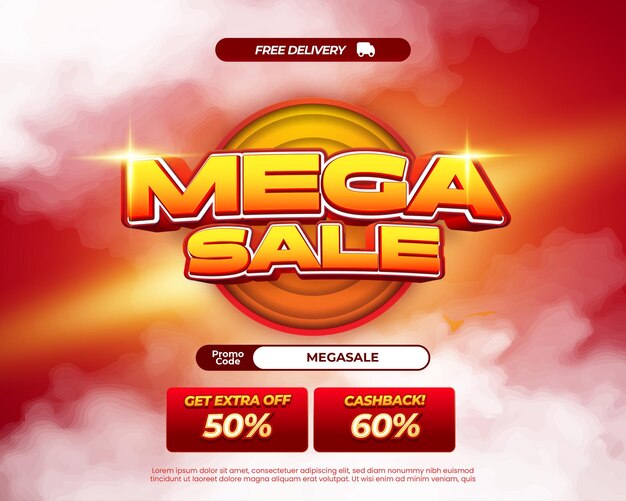 Mega día de compras ofertas de descuento de ventas Círculo de fondo de gradiente naranja rojo