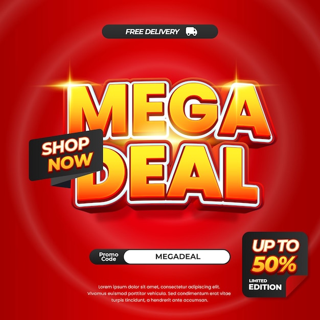 Mega día de compras Ofertas de descuento de ventas con gradiente de remolino rojo vibrante Banner de texto editable