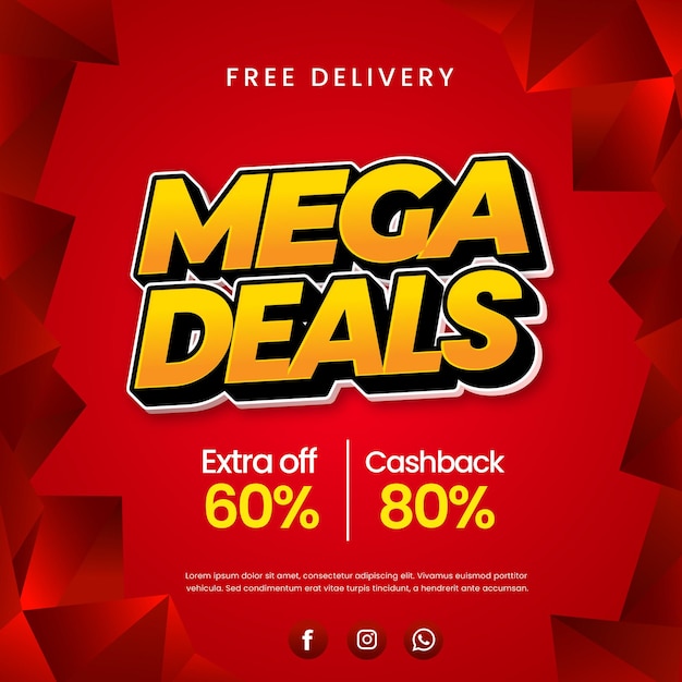 Mega día de compras ofertas de descuento de ventas Gradiente rojo Efecto de texto editable Brecha de pared