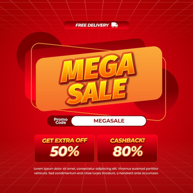 Mega día de compras ofertas de descuento de ventas con gradiente rojo Vector de etiqueta de insignia de etiqueta rectangular