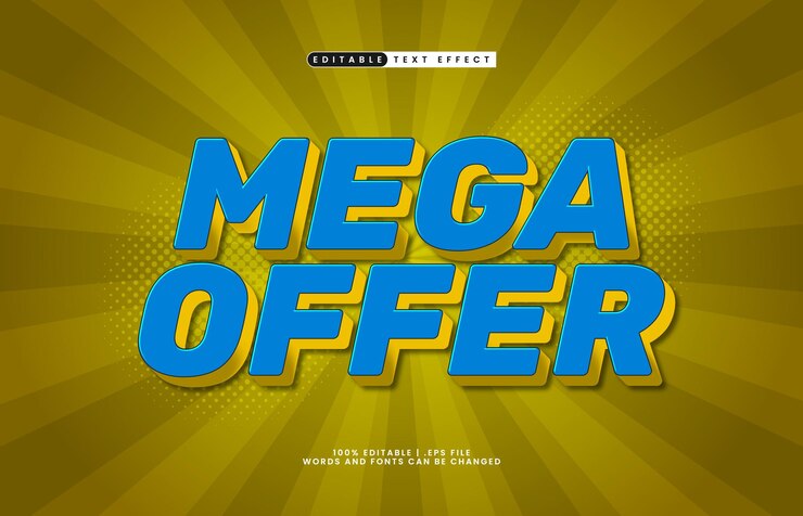 Vector mega ofrecer efecto de texto editable con un estilo de texto de venta y descuento