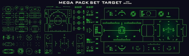 Mega pack set target HUD interfaz de usuario verde futurista Interfaz de usuario táctil gráfica virtual futurista
