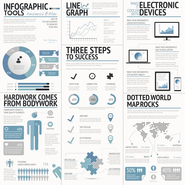 Mega paquete de gráficos de infografía, tablas, pies, opciones, vector de elementos