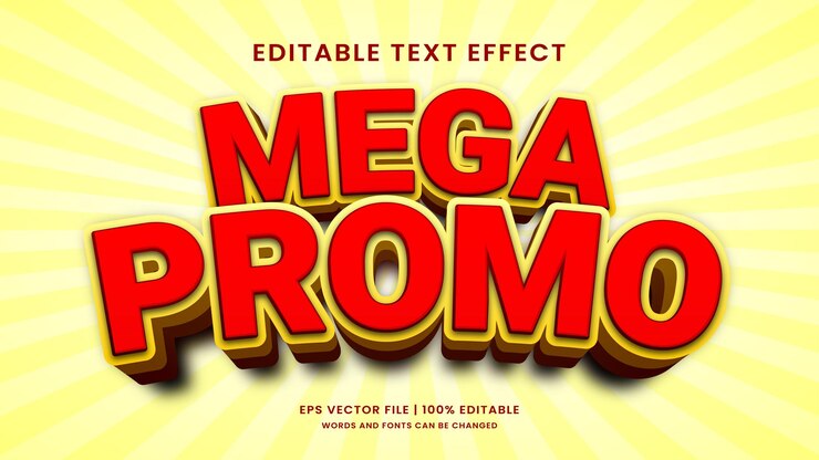 Vector mega promo es una plantilla de promoción de efectos de texto editable en 3d.