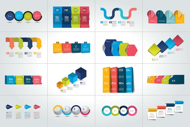 Mega set de 4 pasos plantillas infográficas diagramas gráfico presentaciones gráfico Business tres concepto