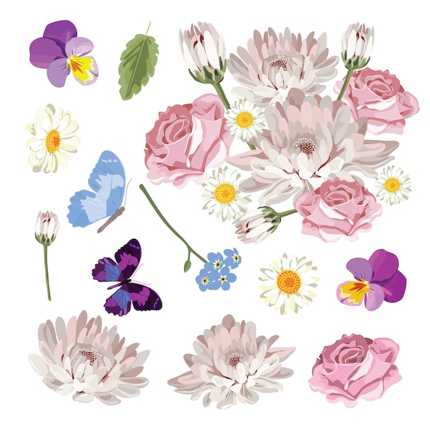 Mega set colección de diferentes flores aisladas sobre fondo blanco Ilustración vectorial Se puede utilizar para tarjetas de felicitación patrones de invitaciones de boda