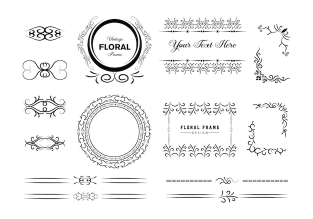 Mega set de divisores de marcos vintage aislado en blanco Elementos de diseño caligráfico