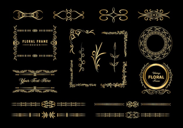 Mega set de divisores de marcos vintage aislado en blanco Elementos de diseño caligráfico