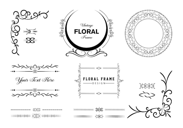Mega set de divisores de marcos vintage aislado en blanco Elementos de diseño caligráfico