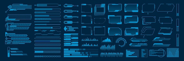 Mega set Elementos Hud futuristas Interfaz de usuario táctil gráfica virtual futurista Elementos de la interfaz de usuario futurista Marco de botón de flecha Ilustración vectorial