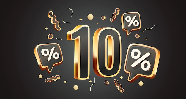 Mega venta 10 oferta especial banner cartel dorado ilustración vectorial de promoción