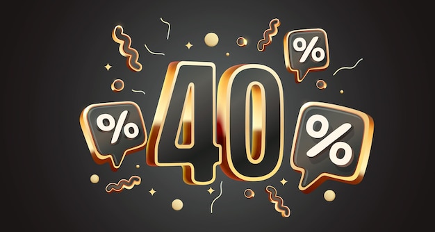 Mega venta de 40 ofertas especiales banner cartel dorado ilustración vectorial de promoción