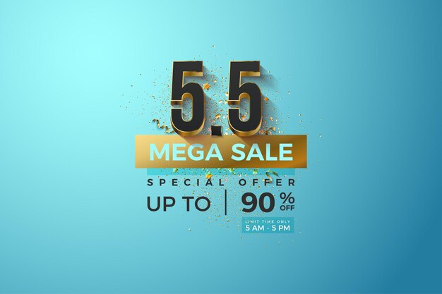 Mega venta a las 5 5 venta en fondo azul claro y chapado en oro