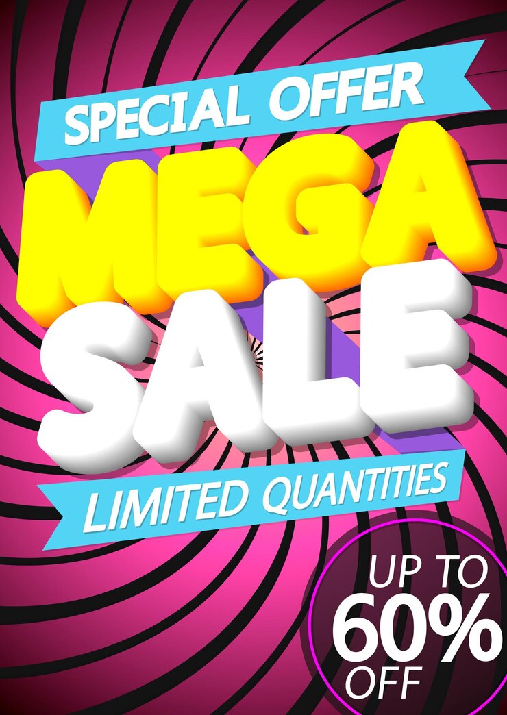 Vector mega venta hasta un 60% de descuento plantilla de diseño de cartel oferta especial ilustración vectorial