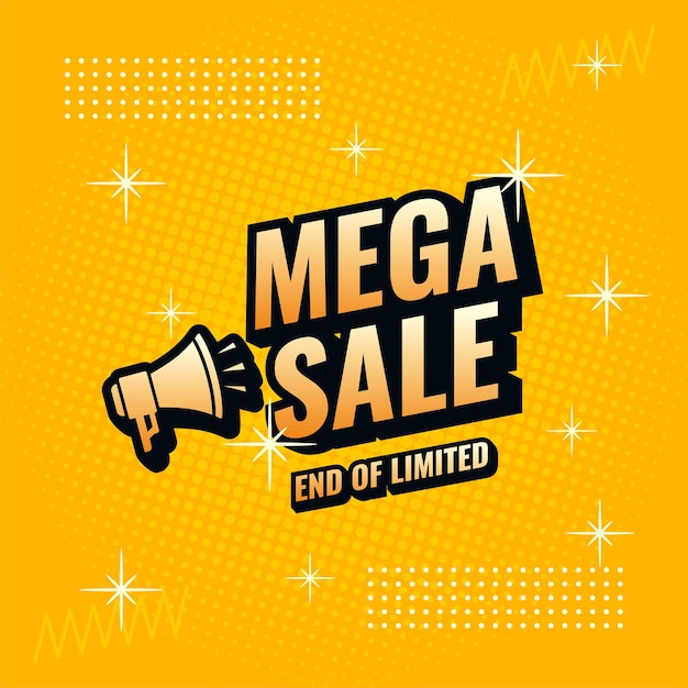 Vector mega venta banner de venta abstracto amarillo y negro compre ahora