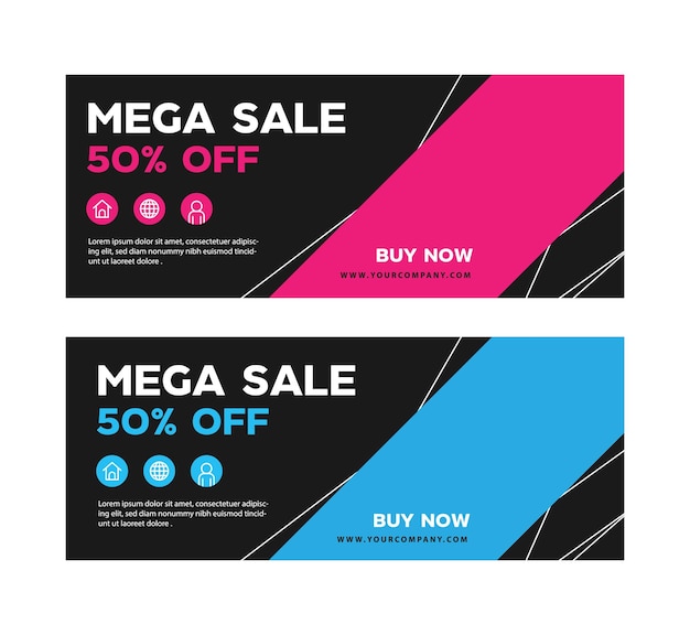 Vector mega venta cupón descuento banner plantilla de promoción vector encabezado del sitio web voucher publicitario