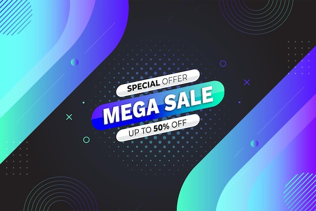 Mega venta descuento banner plantilla promoción vector ilustración flash venta diseño