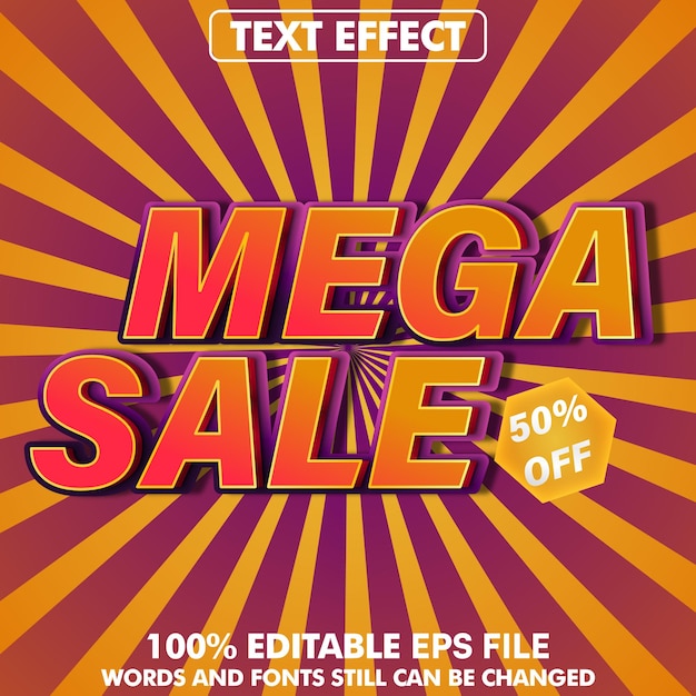Mega venta de efecto de estilo de texto editable en 3D para publicaciones en redes sociales