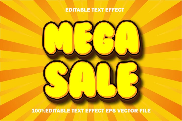 Vector mega venta efecto de texto editable estilo de gradiente de relieve 3d