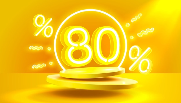 Mega venta especial oferta de neón 80 de descuento venta de pancartas cartelera vector de promoción
