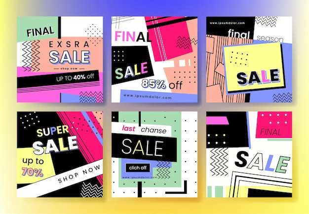 Mega venta geométrica abstracta de colores diferentes colecciones de publicaciones diseño de plantillas para ofertas especiales