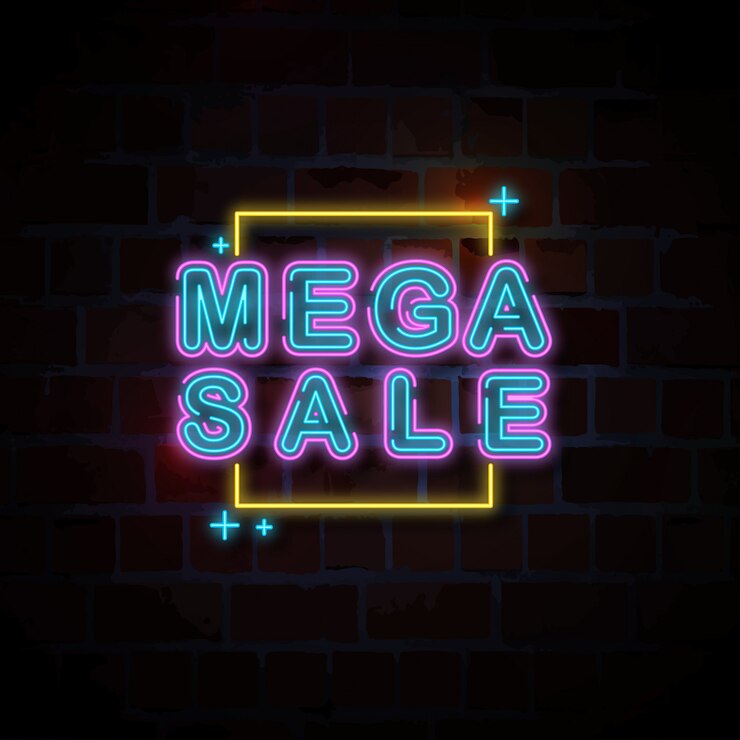 Vector mega venta ilustración de letrero de neón