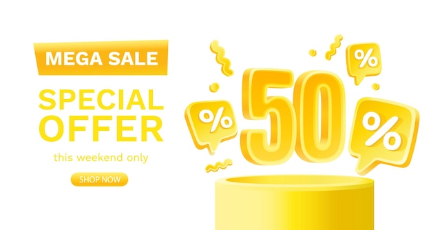 Mega venta oferta especial 50 de descuento en venta banner cartel promoción Vector
