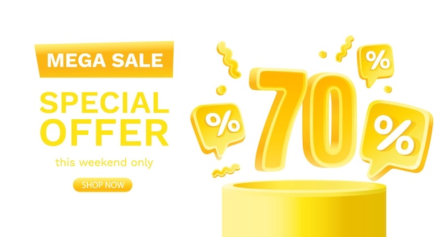 Mega venta oferta especial 70 de descuento banner cartel promoción Vector