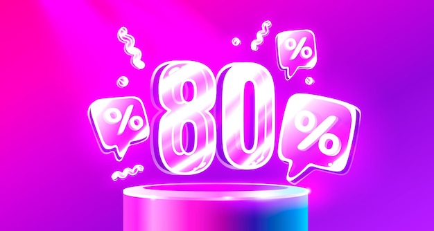 Mega venta oferta especial Neon 80 banner de venta Letrero promoción Vector