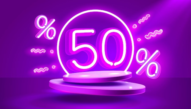 Mega venta oferta especial de neón fuera de venta cartel de cartel de promoción ilustración vectorial