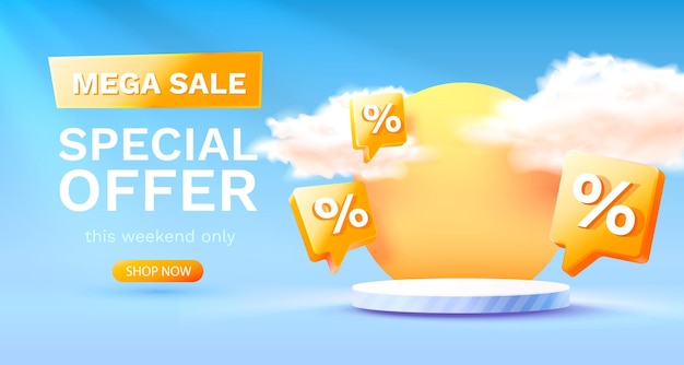 Mega venta oferta especial Podio de escenario por ciento Escena de podio de escenario con fondo de elemento de decoración de premios Ilustración vectorial
