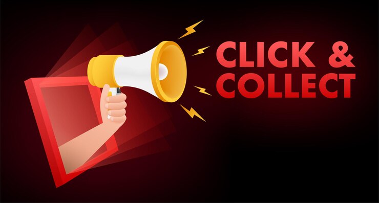 Vector megáfono haga clic y recopile banner estilo plano icono de vector de sitio web ilustración de stock vectorial