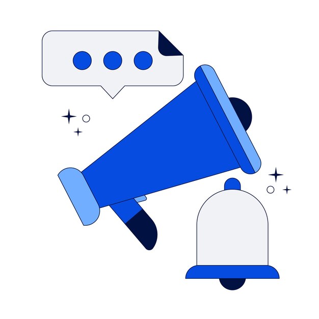 Megáfono y una notificación pop-up con una ilustración vectorial de llamada en fondo blanco