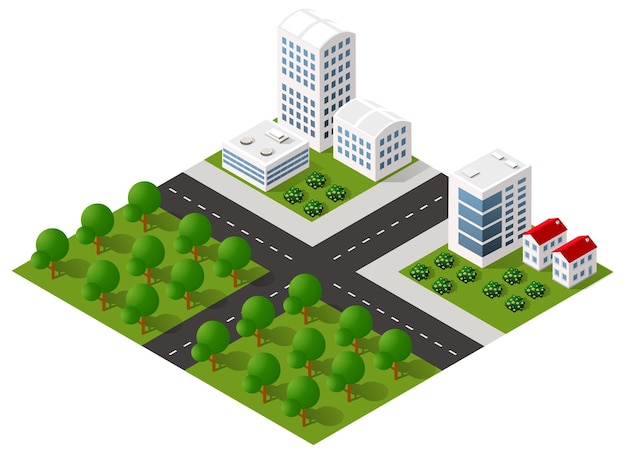 Megalópolis urbana isométrica vista superior de la ciudad infraestructura de la ciudad