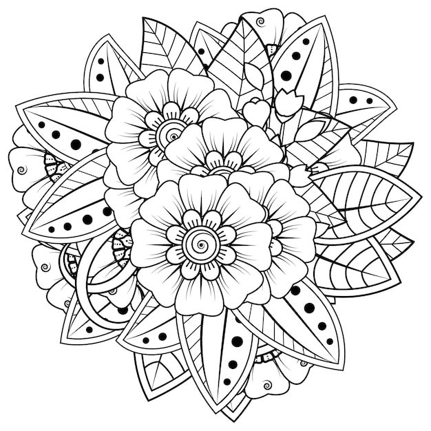 Mehndi flor adorno decorativo en estilo étnico oriental doodle ornamento contorno dibujar a mano