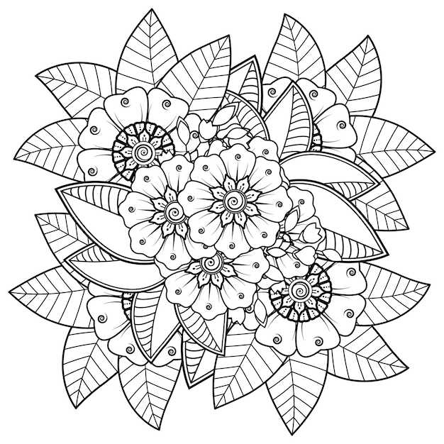 mehndi flor adorno decorativo en estilo étnico oriental doodle ornamento contorno dibujar a mano