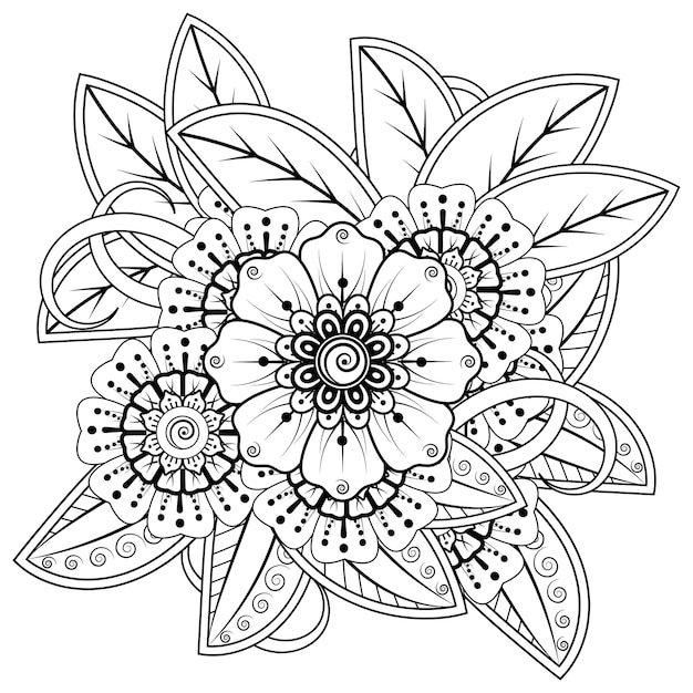 Mehndi flor adorno decorativo en estilo étnico oriental doodle ornamento contorno dibujar a mano