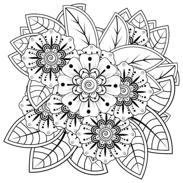 mehndi flor adorno decorativo en estilo étnico oriental doodle ornamento contorno dibujar a mano