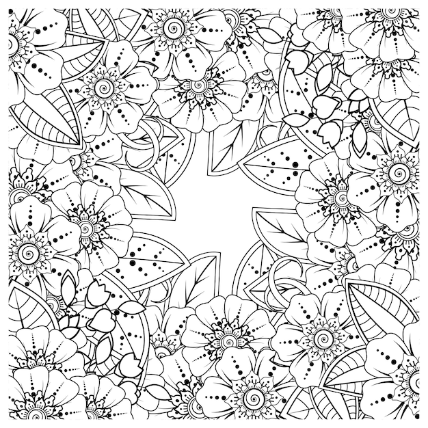 Mehndi flor adorno decorativo en estilo étnico oriental doodle ornamento contorno dibujar a mano