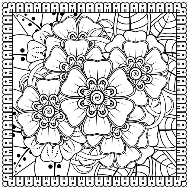 Mehndi flor adorno decorativo en estilo étnico oriental doodle ornamento contorno dibujar a mano