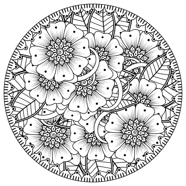 mehndi flor adorno decorativo en estilo étnico oriental doodle ornamento contorno dibujar a mano