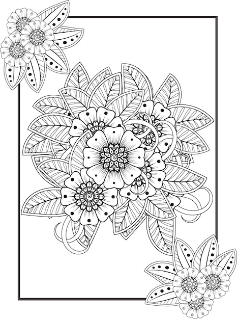 Mehndi flor mandala página para colorear