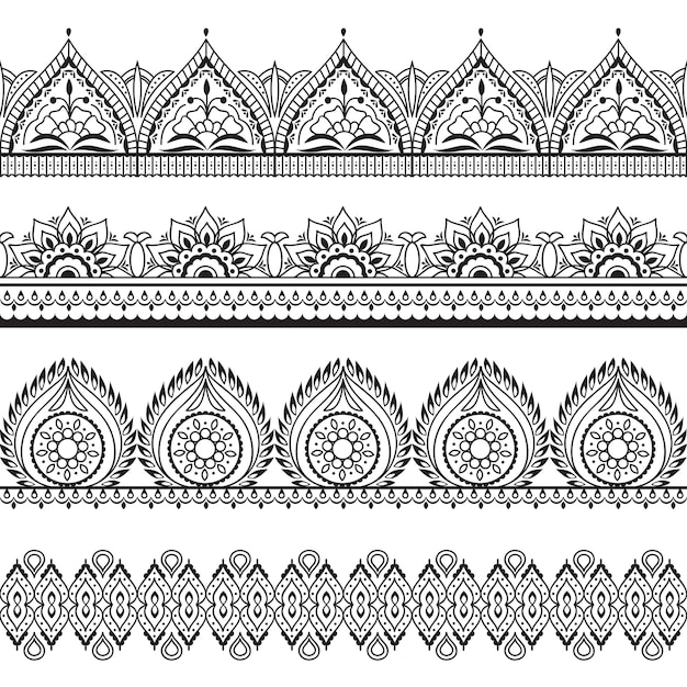 Mehndi fronteras sin costuras. Patrones orientales de henna. Marcos florales indios
